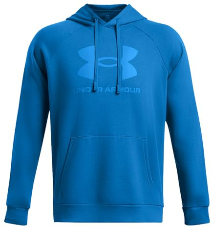 Under Armour Rival, Felpa con Cappuccio in Pile con Logo Grafico, da Uomo, con Tasca, (406) Blu Fotone / / Blu Virale, XL
