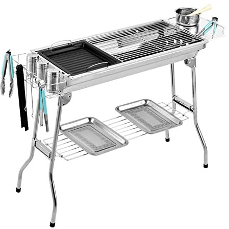 BBQ Grill Outdoor Stainless Steel Charcoal Grill, Outdoor Portable BBQ Easy to Clean with BBQ Tool Kits for Outdoor BBQ Picnic Camping Patio Backyard Cooking Outdoors Grill Grate (For Adults Only)