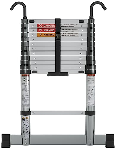 Nestling Scala Telescopica in Alluminio 3,8m, Soft Close, con Ganci, per la Pulizia Della Casa, L'arrampicata, il Caravanning ecc., Capacità 150kg