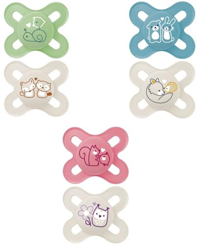 mam - Original 0-2 months dummy (2 pieces) random colour – small, ultra-compact and lightweight newborn dummy – symmetrical and anatomical silicone baby pacifier