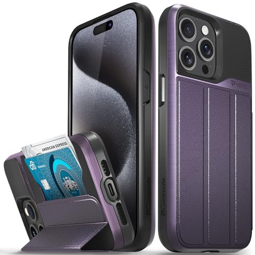 VENA vCommute for iPhone 15 Pro Max Wallet Case, [Military Grade Drop Protection] Flip Leather Cover Card Slot Holder with Kickstand - Purple
