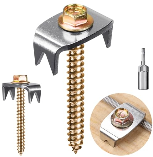 Insaga Grapas de valla para valla de alambre, reutilizables para valla de alambre para valla de malla y cercas tejidas, 100 clavos de grapas de alambre con fijador de alambre para una fácil