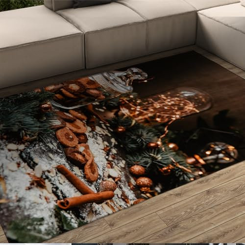 CIHCOHOME Frohe Weihnachten Bereich Teppich Zimt Zucker Home Decor Kiefernzweige Teppiche für Wohnzimmer Flure Schlafzimmer Dekor Innenboden Teppich 160x220cm