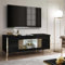 DANSMAMAISON Meuble TV 160 cm 2 Portes battante à LED Noir Brillant/Or - NAHESA - Meuble TV : L 160 x l 48 x H 67 cm