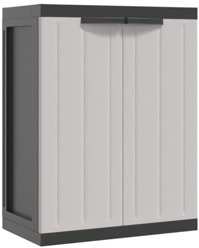 vidaXL Gartenschrank, Werkzeugschrank mit viel Stauraum, Geräteschrank Wetterfest Abschließbar, Outdoor Schrank Kunststoffschrank Gartenbox, Grau Schwarz 65x37x85cm PP