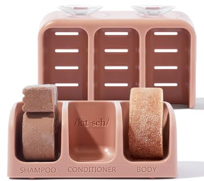 Kitsch Selbstentleerende Seifenschale für die Dusche – Seifenhalter aus recyceltem Kunststoff für Kitsch Shampoo-Bar, Conditioner-Bar & Körperwaschstange | Schicker Duschseifenhalter für 3 Stangen mit