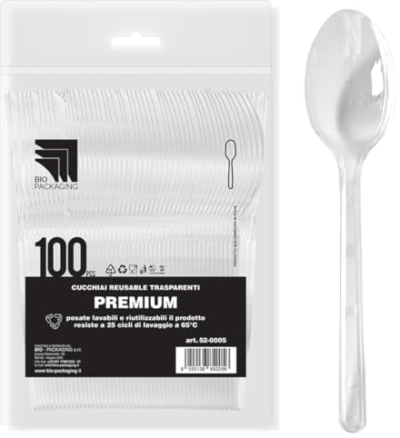 Bella Vita Cucchiai Premium in Plastica PS Trasparente 100 Pz 180 mm