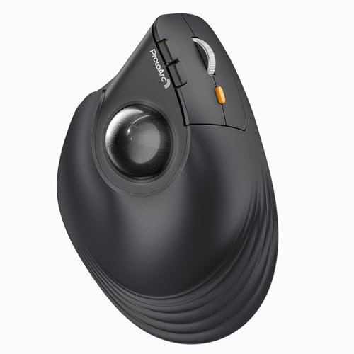 ProtoArc EM05 NL Balle de contrôle verticale sans fil ergonomique Bluetooth Souris rechargeable pour ordinateur portable, connexion à 3 appareils, compatible avec iPad, Mac, Windows, PC – Gris
