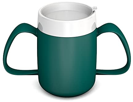 Ornamin 2-Henkel-Becher Pflegebecher mit Trinkaufsatz für Senioren & Pflegebedarf | Petrol | Trinkbecher | Trinkhilfe | Schnabelbecher | Ergonomischer Becher