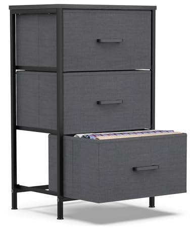 Innotic Nachttisch mit Schublade aus Stoff, Komodenschrank für Schlafzimmer Kommode Flur Wohnzimmer Nightstand Weiss Beistelltisch Multifunktionale Aufbewahrungsschränke, dunkelgrau