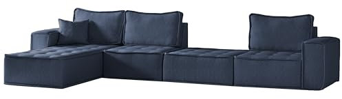 Kaiser Möbel - Ecksofa L Form - Ecksofa Groß - 372 cm lang, 192 cm breit - BOHOO XL Sofa Modularer Aufbau, Starkes und Weiches Polsterstoff - Ottomane Links - Blau