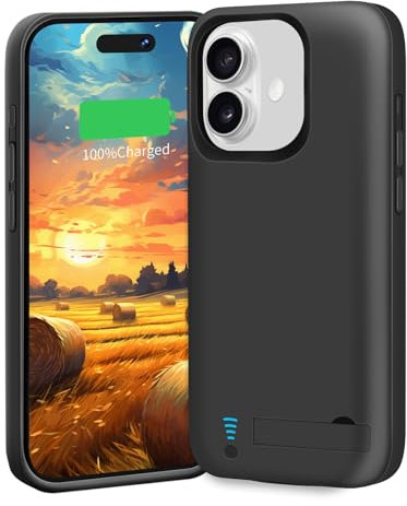 BAHOND Battery Case for iPhone 16, 5000mAh Rechargeable Extended Battery Charging/Charger Case, Add 100% Extra Juice (6.1 Inches) Black