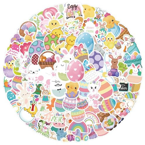 Bighan Aufkleber Ostern Deko, 100 Stück Sticker Ostern, Ostereier Sticker, Selbstklebend Hasen Ostersticker, Frohe Ostern Aufkleber, Oster Sticker Set für Geschenkbeutel Osterkarte
