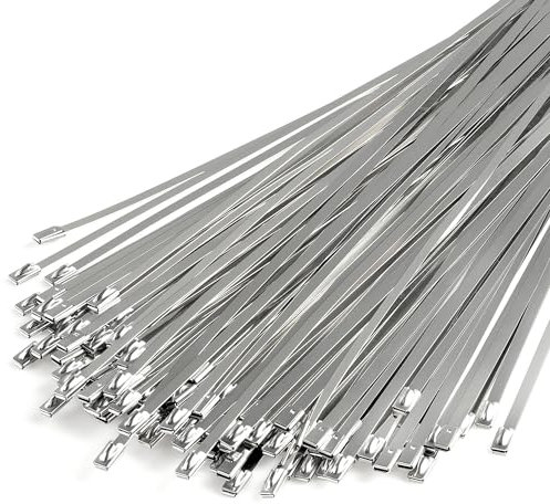 Fascette stringicavo lungo in acciaio inox, 300 mm, 100 pezzi per recinzioni a rete metallica, 11,8 pollici, in metallo color argento, fascette autobloccanti in acciaio inox per legare cavi,
