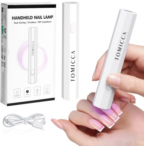 TOMICCA Lampe UV Ongles Gel, Mini Lampe UV Portable, Séchoirs à Ongles pour Capsule Ongle Colle USB Rechargeable Durcissement Rapide pour Femme Nail Art Blanc