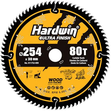 Hardwin Lama per sega circolare per legno, 254 x 30 mm, 80 denti, ATB, carburo di tungsteno, compatibile con seghe da tavolo