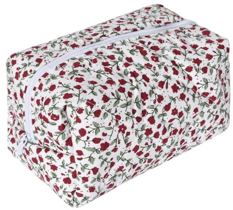 Beauty Case da Viaggio, Borsa da Trucco Resistente, Borsa Cosmetica da Donna, Borsa da Toilette da Viaggio per Cosmetici, Collezione Floreale (Rosso)