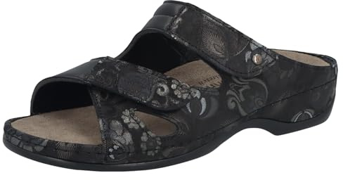 Berkemann Janna Bequeme Damen Pantolette Leder mit herausnehmbarem Fußbett, Stretcheinsätzen und Klettverschluss, Damenhausschuh Sandale