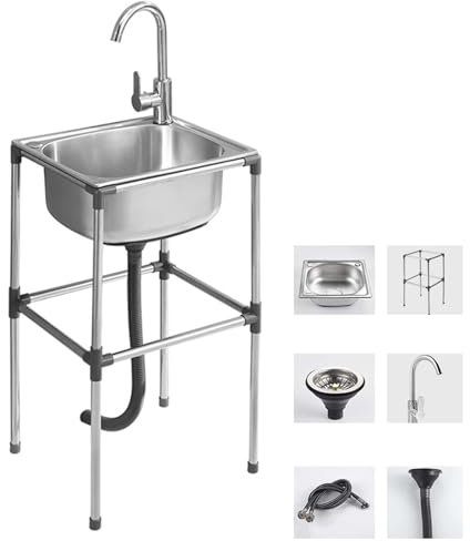 Spülbecken Edelstahl, Freistehende Spültisch Küchenspüle 1 Becken, Mobiles Waschbecken, Spülenschrank Mit Spüle Und Armatur, Edelstahlspüle Ausgussbecken, Für Outdoor Campingküche(37x31x75cm/14.5x12.2