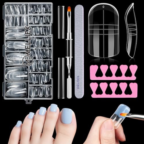 MELLIEX 150 Pezzi Unghie Finte Nail System Dual Toenail Form, Lunghe Quadrate Unghie Nail Form Riutilizzabili Dual Form Unghie con Separatore, Pennello Polygel a Doppia Estremità e Lima