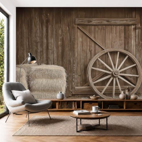 Tapete Alte hölzerne Scheunentür Fototapete 3D - Seidenstoff Tapeten Wandtapete 400x280cm, Bauernhof-Stil Wanddeko Design für Tapete Wohnzimmer Schlafzimmer Büro Flur
