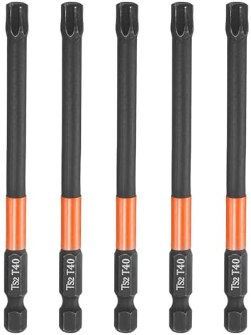 QUARKZMAN 5 Stück T40 Torx Bit Schraubendreher Bit Set 100mm lang 1/4 Magnetisch Sechskantschaft Ohne Loch Hex Sechskant Schraubendreher Bohrer S2 Stahl Bitsatz für Akkuschrauber Werkzeug