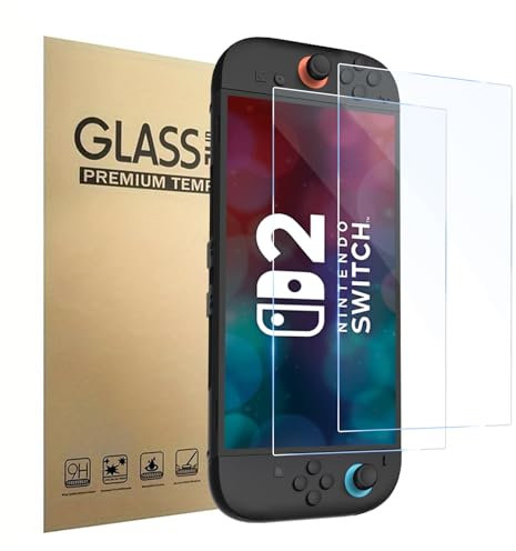 Protector de pantalla (2 Piezas) para 2025 Nintendo Switch 2, Cristal templado con fácil instalación/Anti-rojaduras/Alta definición/Dureza 9H para 2025 Nintendo Switch 2