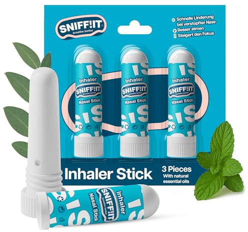 Sniffit Inhalierstift, Nasal Stick mit ätherischen Ölen, 3 Stück | Kompakter Riechstift für unterwegs; mit aromatischen Ölen zur Erfrischung & Konzentration