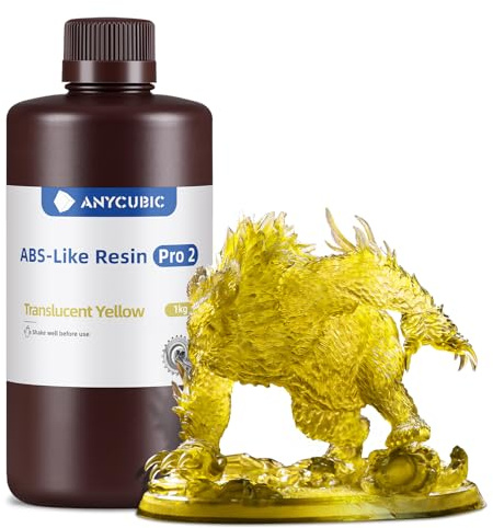 ANYCUBIC ABS-Like Resin Pro 2, Transluzent Gelb, 1000g | 3D Drucker Resin mit erhöhter Festigkeit & Zähigkeit, Hoher Präzision, Weitgehende Kompatibilität mit allen Resin 3D Druckern