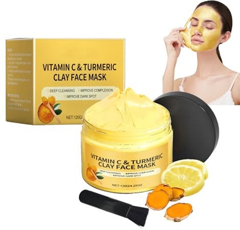 Maschera Viso,Maschera Argilla Viso,Al Curcuma E Vitamina C,Pulizia Profonda,Rimozione Punti Neri,Riduce Macchie Scure E Acne,Controlla Il Sebo E Restringe I Pori