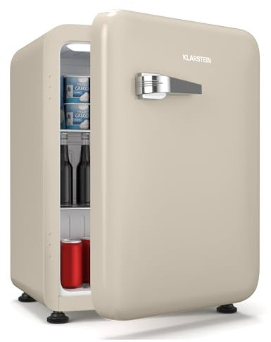 Klarstein Audrey Evo 68L Mininevera Retro - Silenciosa 40 dB, Termostato Ajustable, Puerta Reversible, Nevera Pequeña para Habitaciones, Oficinas, Diseño Vintage, Crema