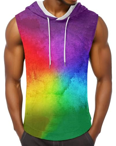 Regenbogen Shirt Mit Kapuze Herren Ärmellose Hoodie Tank Top Gay Love Hoody Pride Parade Outfit Gay CSD Party Regenbogen Flagge Pride Month T Shirt LGBTQ Kleidung