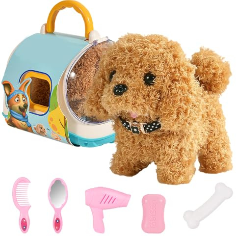KBIBCK Hund Spielzeug Kinder, Elektronisches Haustier Hund mit Leine Spielzeug Kinder, Spielzeugs Hunds der Läuft und Bellt, Interaktives Haustier Hunds Geschenk für Mädchen 3 4 5 6 7 Jahre (Teddy)