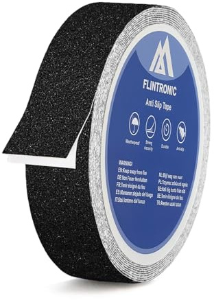 flintronic Ruban Antidérapant, 1 Rouleau 2.3cm*5m Bande Antidérapante Adhésive, Forte Adhésif, Ruban Autocollant Anti-dérapante pour Escaliers, Marches, Sols, Intérieur et Extérieur, Noir