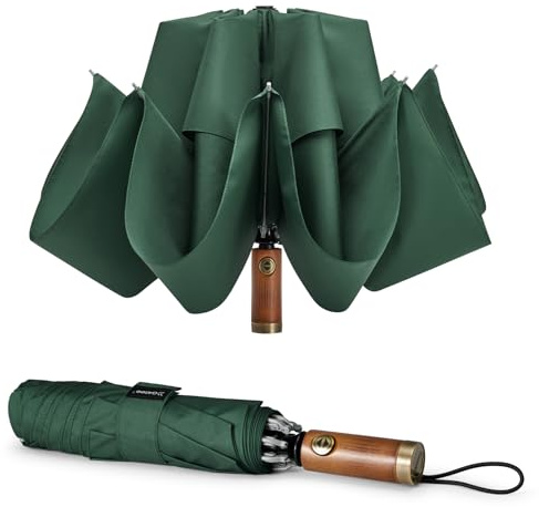 G4Free 54 Inch Inverted Windproof Umbrella with Wooden Handle, Large Automatic Golf Umbrella with Double Canopy, Folding Umbrella Compact for Car & Backpack