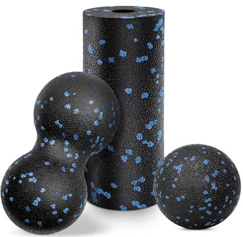 Lot de 3 balles de massage et rouleaux pour fascias - Balle de massage double Lacrosse pour relaxation musculaire, pieds, dos, cou, colonne vertébrale, mains