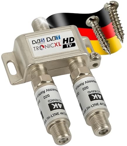 TronicXL 2-fach Sat Splitter 40dB Verstärker I Antennenverteiler Weiche DVB-S2 DVB-T2 Weiche mit Antennenverstärker für 3D 4K HDTV Signalverstärker für guten Empfang