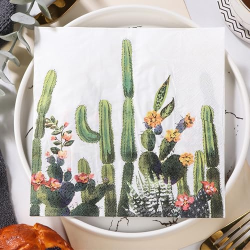 Napkins Green Cactus Paper Napkins, Super Soft, Cocktail Disposable Paper Tissues - Best for Christmas, Parties, Halloween, Thanksgiving 30 Packs(33x33cm)