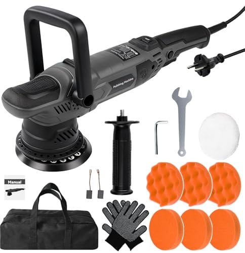 Auto Poliermaschine, 1600W Exzenter Poliermaschine,6 Variable Geschwindigkeit 15mm Polierer mit 5 Zoll Polierteller, Abnehmbarer D-Griff und Seitengriff,4M Kabel,zum Polieren von Auto, Boot, Motorrad