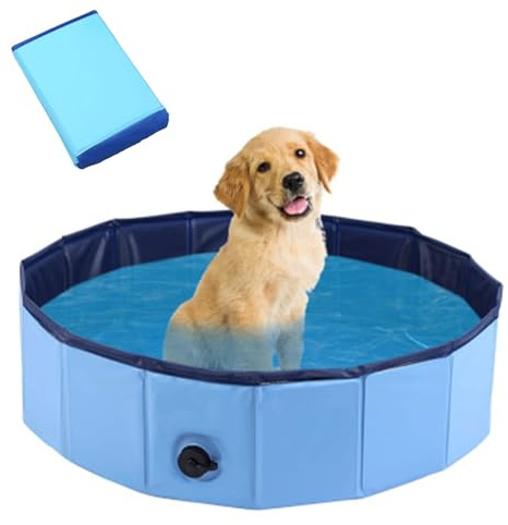 Hundeplanschbecken,Hundepool Große,80x30 cm Faltbare Schwimmbecken,Haustier Schwimmbecken,rutschfest Tragbar PVC Swimmingpool,Blau