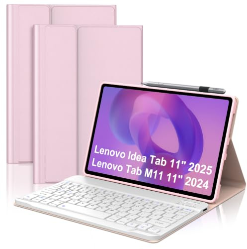 Qivxinnie Keyboard Case for Lenovo Idea Tab 11 inch 2025, Magnetic, Pink | Detachable Wireless Bluetooth Keyboard Case UK Layout with Pencil Holder for Lenovo Idea Tablet 11 2025 (TB-336ZU/TB-336FU)