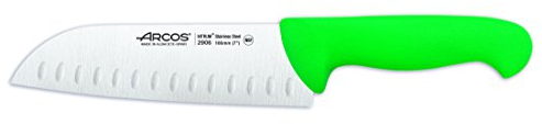 Arcos Couteau Santoku Alvéoles - Acier Inoxydable Nitrum 18 cm - Pour Viande, Poisson et Légumes - Manche Polypropylène Vert - Série 2900