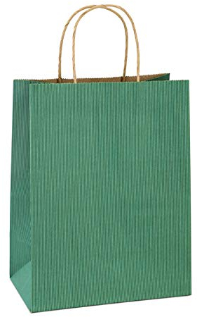 BagDream Einkaufstaschen 20,3 x 12,1 x 26,7 cm 100 Stück, grüne gestreifte Papiertaschen mit Griffen, FSC-konform, für Feiertage und Geschenke