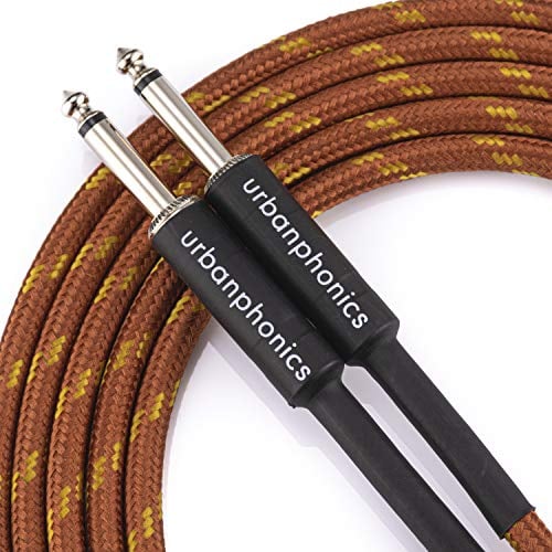 Urbanphonics Professional Premium Quality Instrument Lead Cable for Electric Guitar, Bass Guitar & Keyboard - Braided Tweed - Copper Colour - 1/4 Straight Standard Jack to Jack - 10 foot (3m)