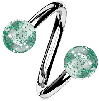 viva-adorno Lippenpiercing Chirurgenstahl Labret Spirale Twister Doppelkugel Twist Acryl Glitter Glitzer Z335