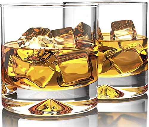 MOFADO Kristall-Whiskyglas, klassisch, 355 ml, mundgeblasenes Kristall, Whiskytumbler mit dickem beschwerten Boden, perfekt für Scotch, Bourbon und Old Fashioned-Cocktails, Set mit 2 Stück