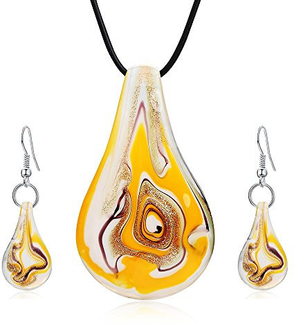 Aituo Murano Ling orange chaotische flache tropfenförmige farbige Glasur Halskette Ohrringe gesetzt(Orange)