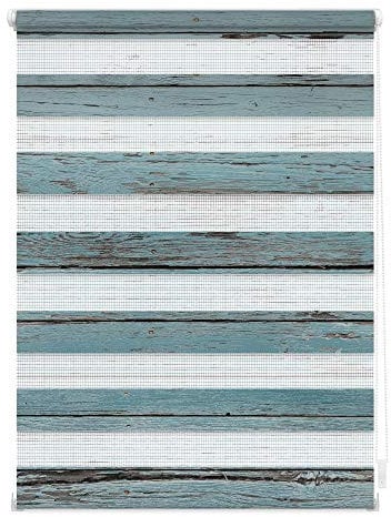 Lichtblick Doppelrollo Klemmfix ohne Bohren mit Motiv, Bretter-Vintage, Blickdicht, Made in Germany, Klemmträger Petrol,80 cm x 150 cm (B x L)