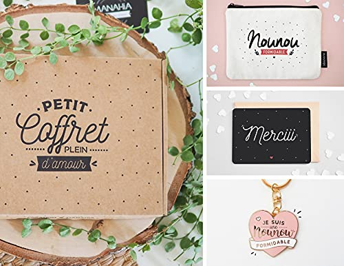 Manahia Coffret Cadeau Nounou C2 | Pochette, Porte-clés et Carte pour Nounou | Cadeau Nounou | Cadeau Fin d'Année - Cadeau Merci Nounou | Cadeau Noël Nounou | Anniversaire Nounou | Cadeau Femme