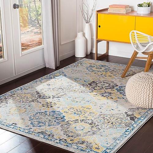 Livabliss Sicily Vintage Teppich Groß - 120x170 cm für Wohnzimmer, Esszimmer, Schlafzimmer - Orientalischer Boho Style Carpet - Bunter Muster in Blau, Senfgelb und Schwarz